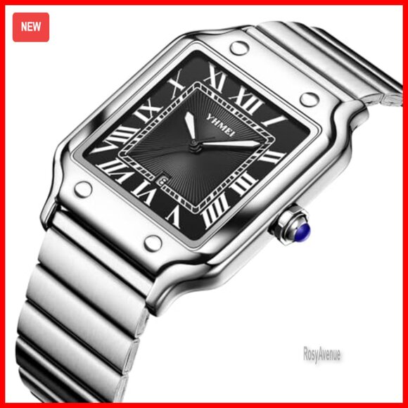Silver Analog Watch Roman Numerals Stainless Steel Strap Waterproof Unisex main image 5